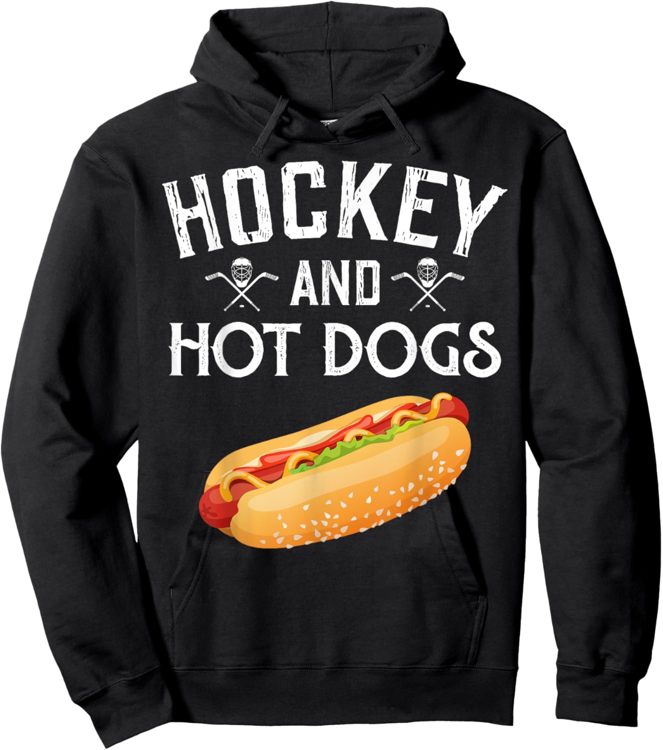 Hockey And Hot Dogs Funny Winter Sports Lovers Design Hoodie - Hoodie | Black
