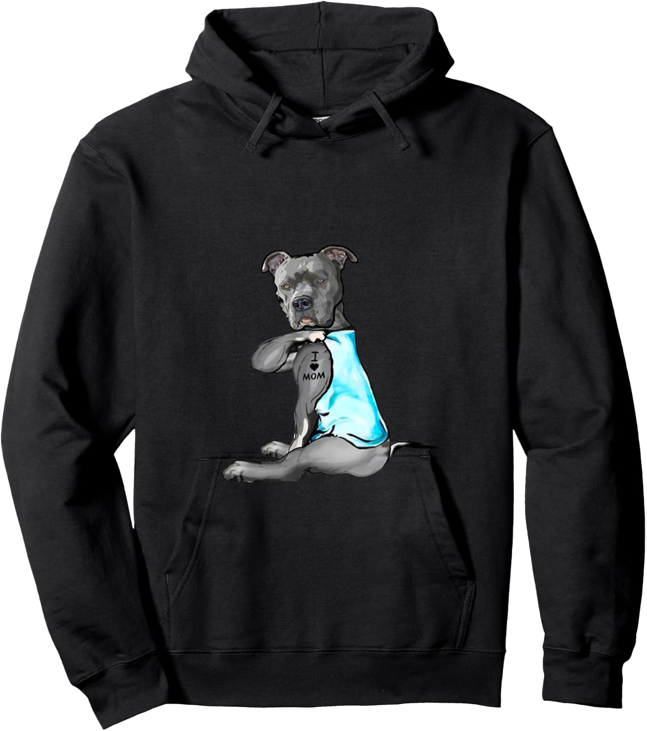 Funny Women Gifts Dog Pitbull I Love Mom Tattoo Gift Hoodie - Hoodie | Black