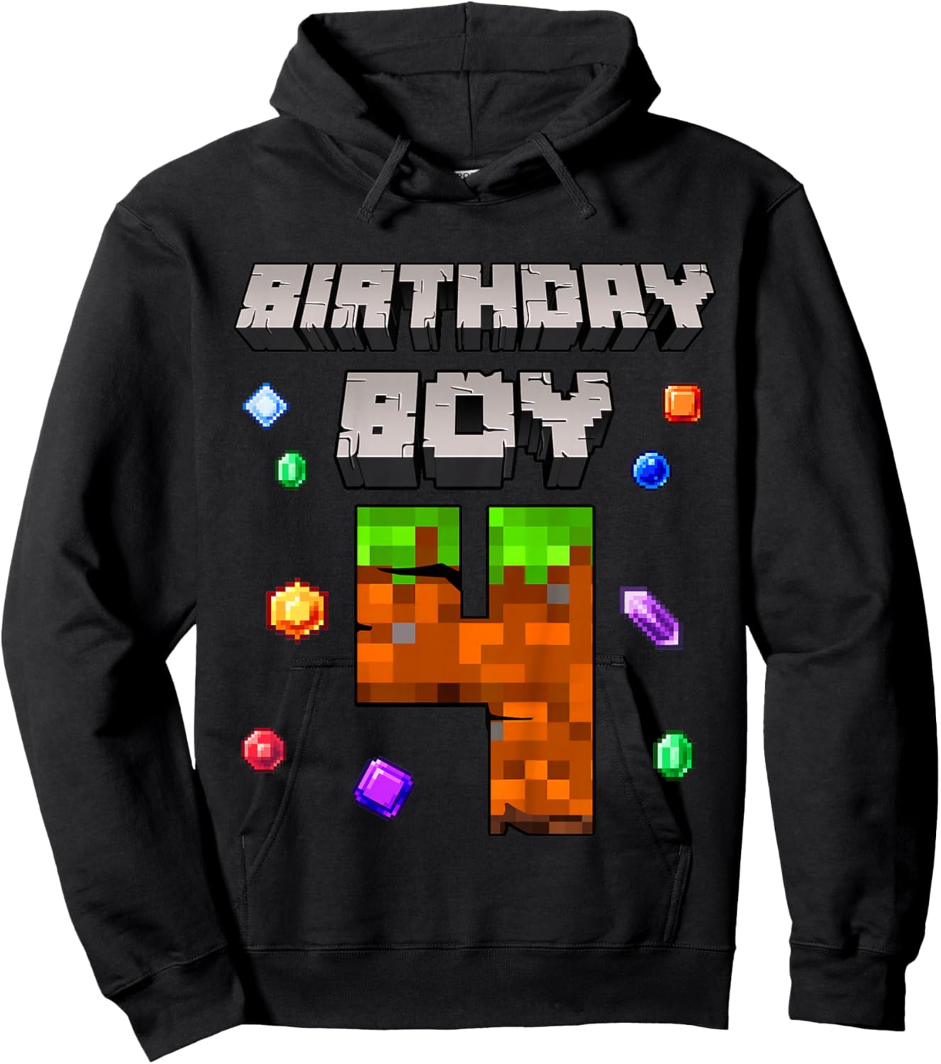 Kids 4th Birthday Boy 4 Video Gamer Pixel Number Four Bday Party Hoodie - Hoodie | Black