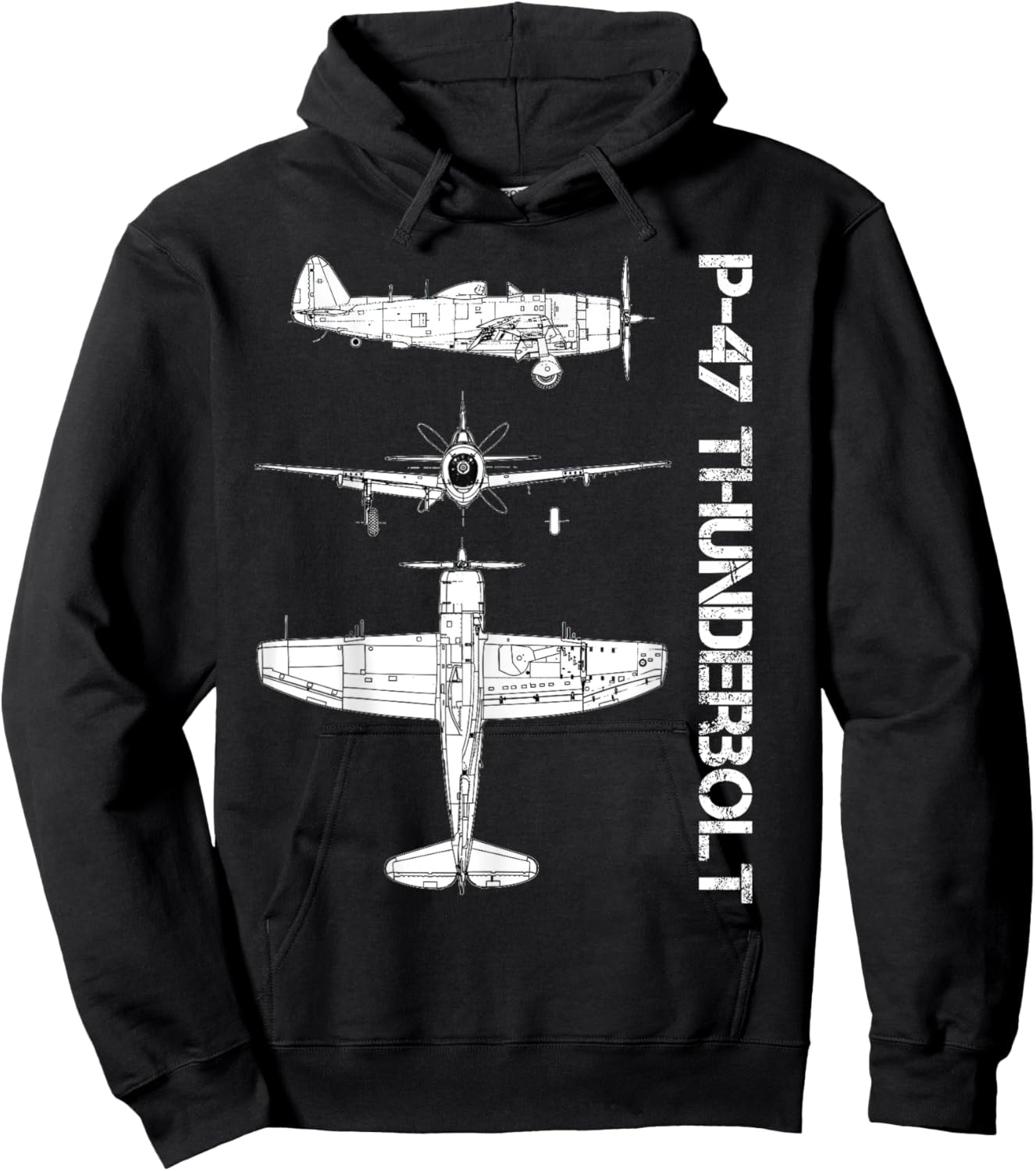 P47 Thunderbolt WW2 Fighter Airplane Blueprint Hoodie - Hoodie | Black