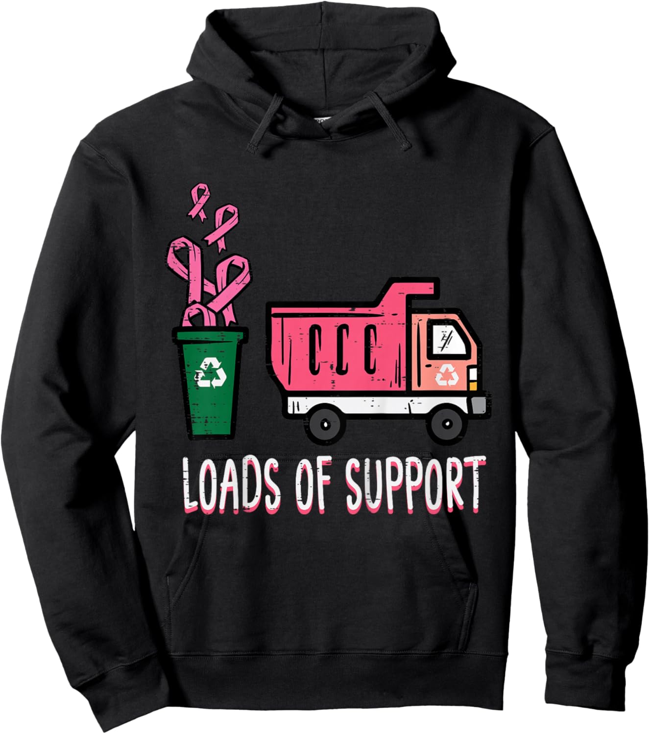 Kids Support Dumptruck Cute Breast Cancer Awareness Toddler Boys Hoodie - Hoodie | Black