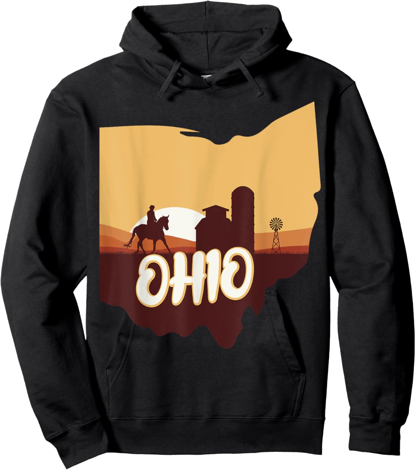 Ohio Map Horse Riding Cowboy Barn Windmill Ohio Souvenirs Hoodie - Hoodie | Black