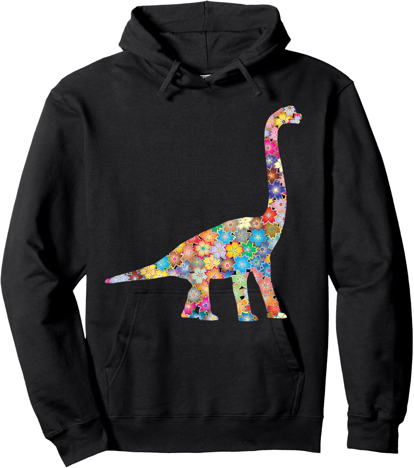SunFrot T Rex Dinosaur, Flowers - -Adults/Kids, Black, Small, Short Sleeve, Cotton 100% Hoodie - Hoodie | Black