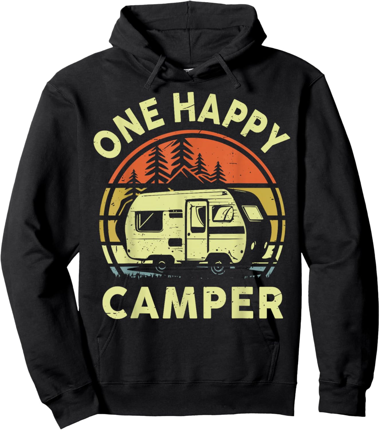 One Happy Camper Mom Dad Funny RV Camping Toddler Dada Retro Hoodie - Hoodie | Black