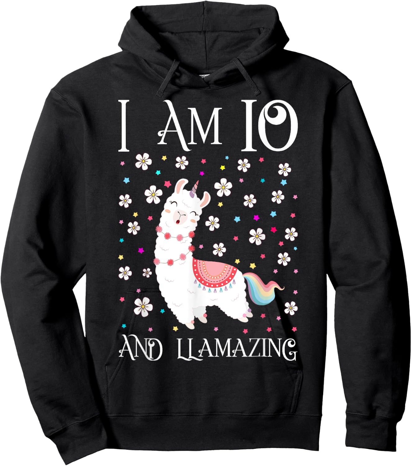 10 Years Old Girl Llama Gift 10th Birthday Llamazing Kids Hoodie - Hoodie | Black