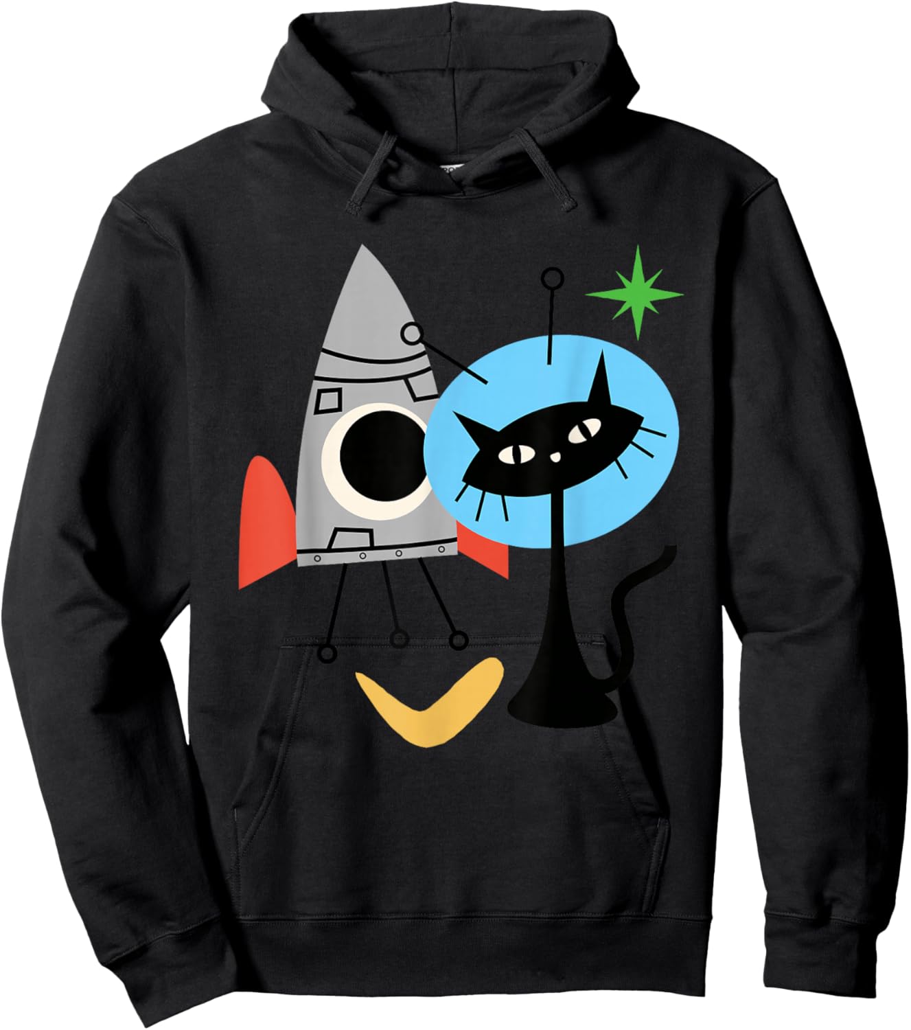 Cat Astronaut Space Retro Atomic Age Mid-Century Modern Hoodie - Hoodie | Black