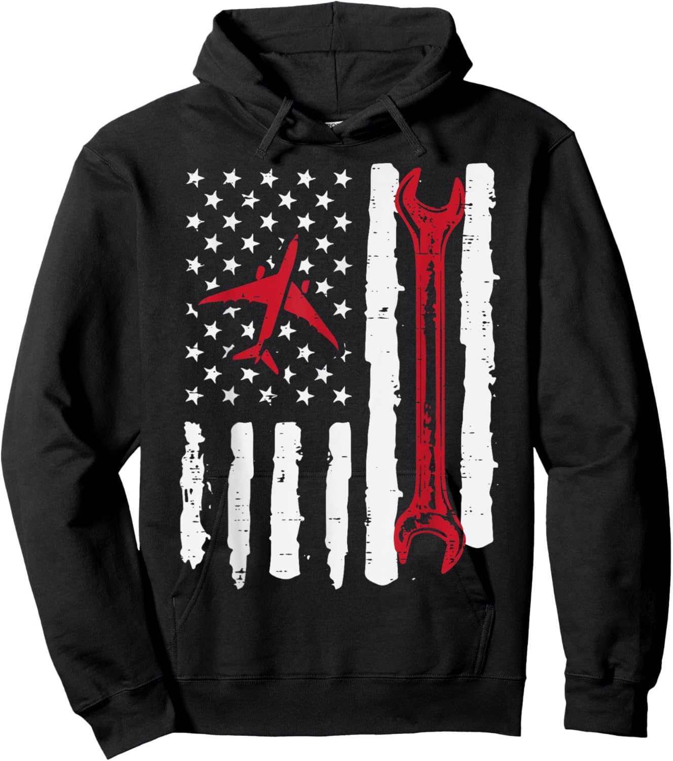 US Flag Aircraft Mechanic Wrench Aviation Patriot Women Men Hoodie - Hoodie | Black