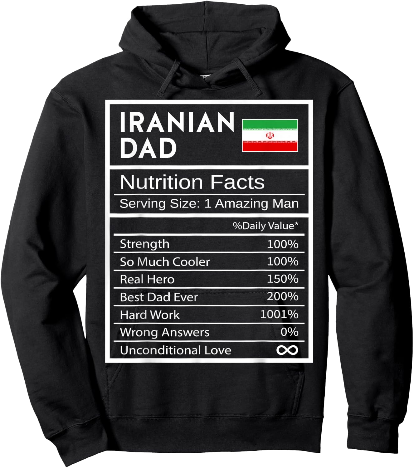 Iranian Dad Nutrition Facts National Pride Gift Dad Hoodie - Hoodie | Black