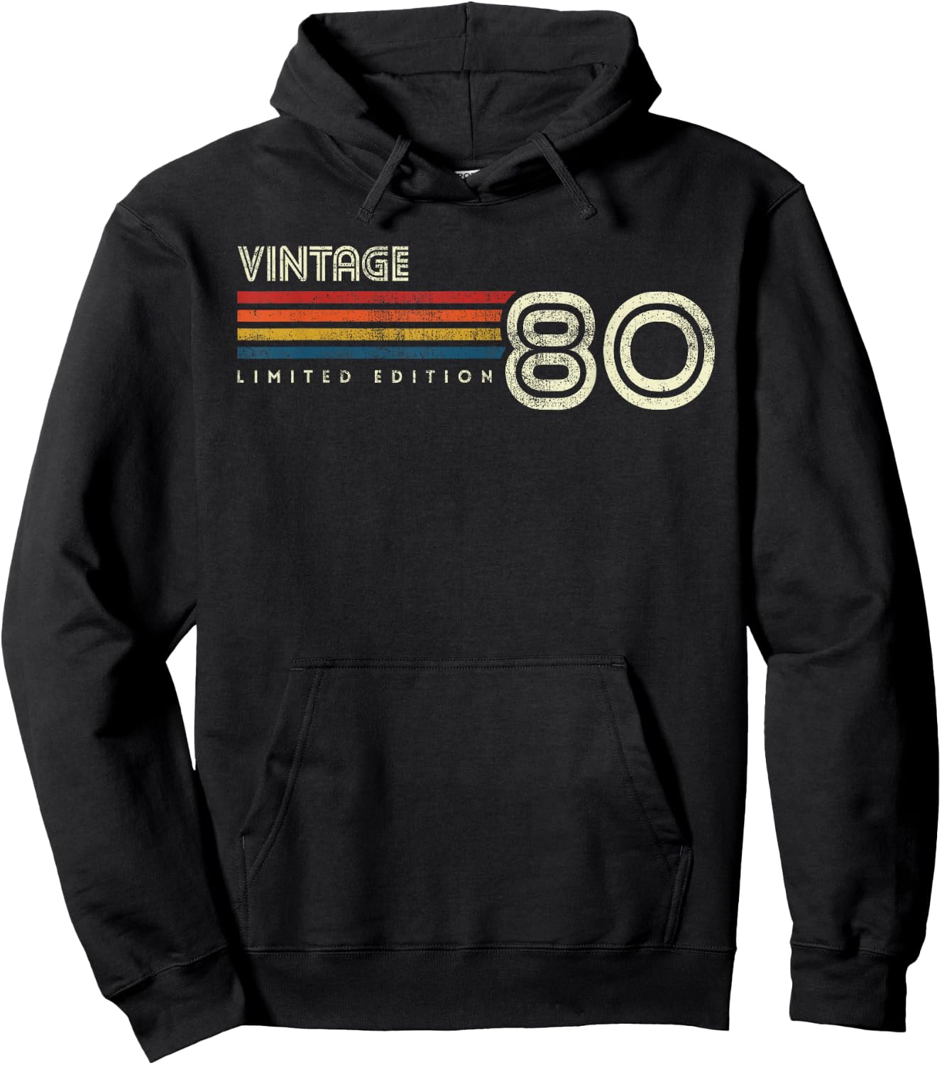 Vintage 1980 Chest Stripe Birthday Hoodie - Hoodie | Black