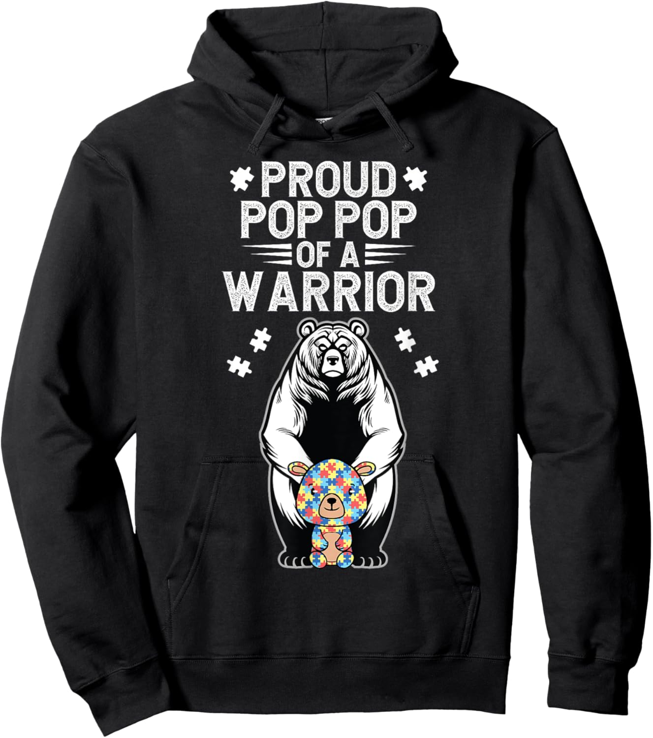 Proud Autism Pop Pop Of An Autism Warrior Pop Pop Grandpa Hoodie - Hoodie | Black