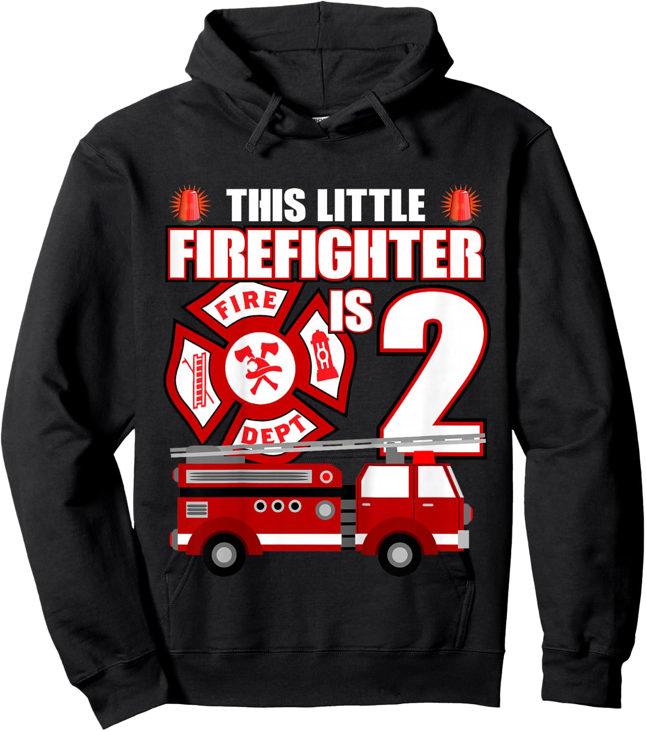 2 Year Old Firefighter Birthday Party Fire Truck 2nd Gift Hoodie - Hoodie | Black