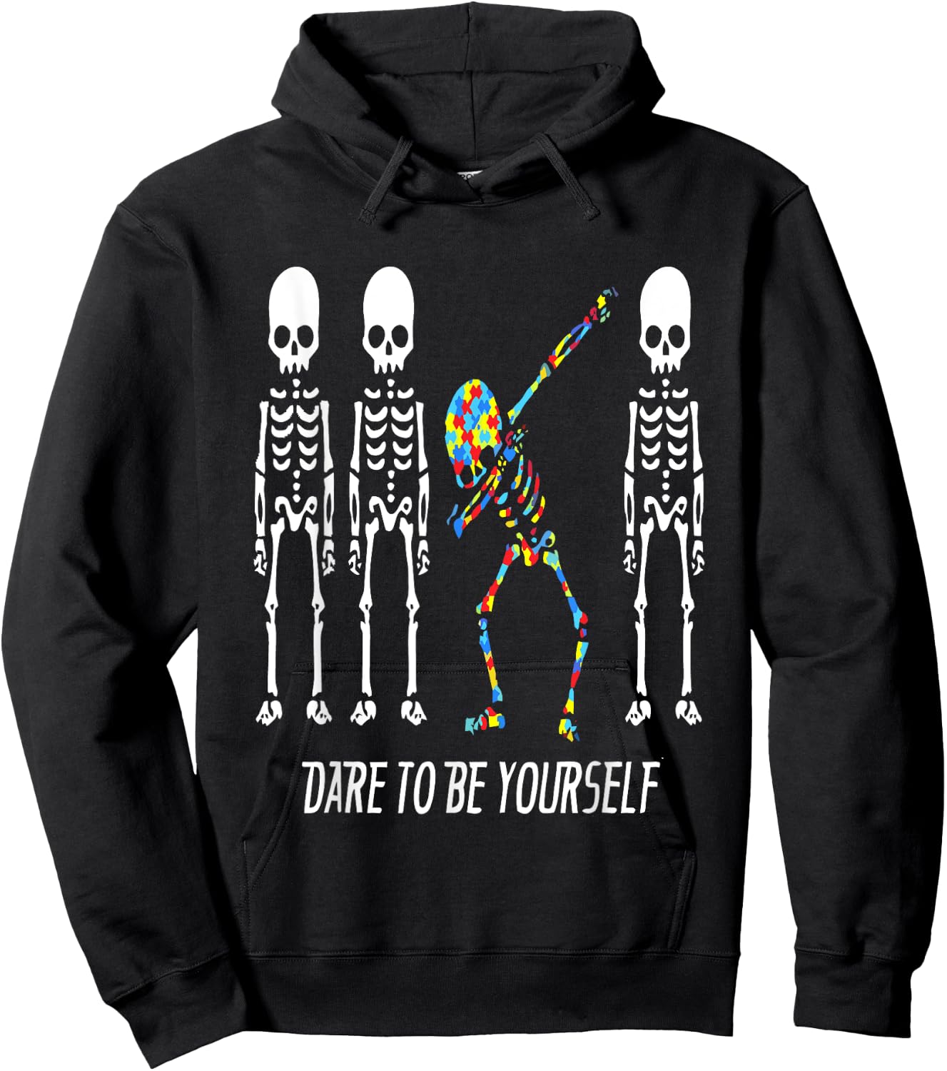 Dare To Be Yourself Dabbing Skeleton Autism Awareness Hoodie - Hoodie | Black