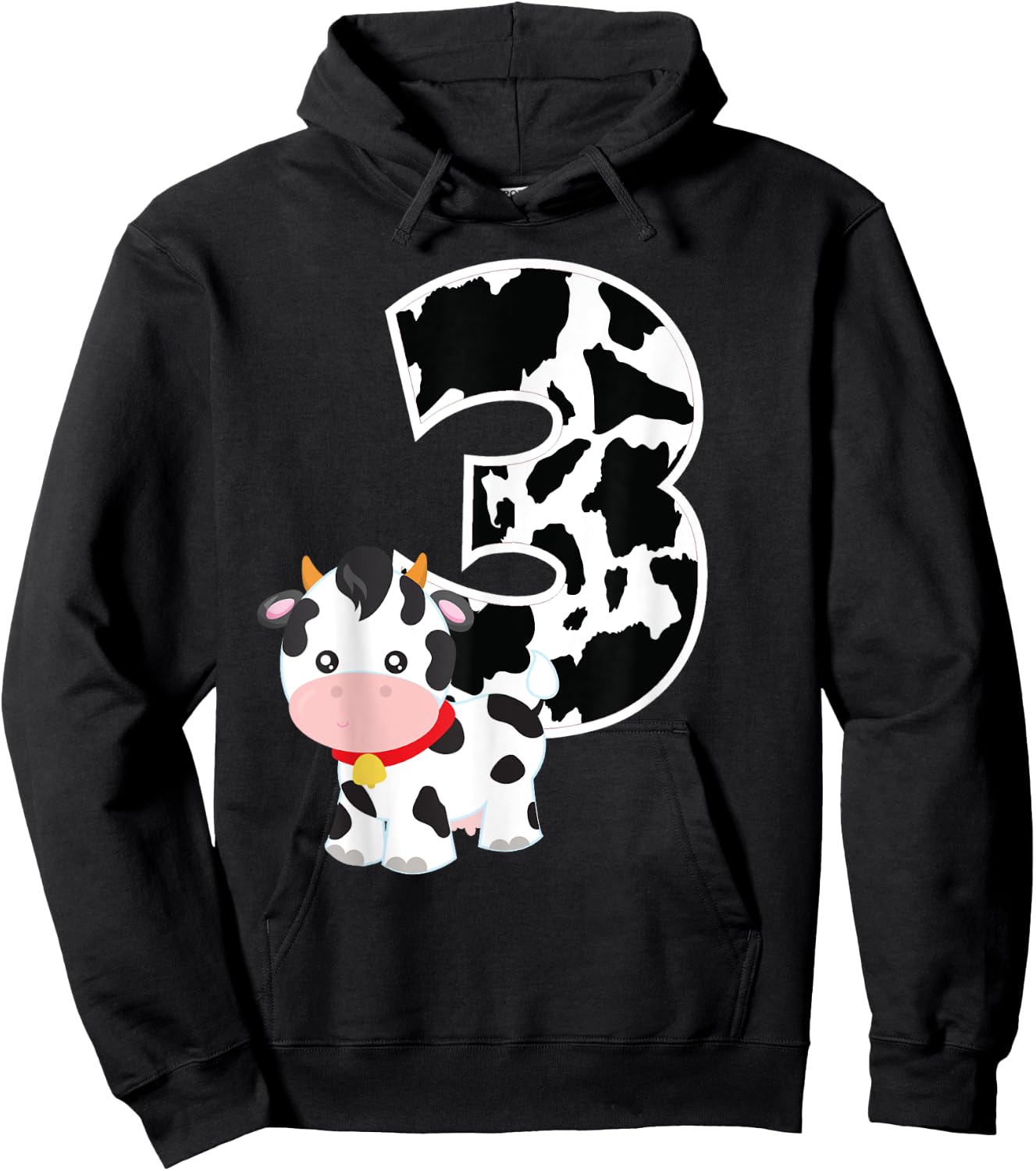 I'm Three Age 3 Cow Farm Theme Birthday Gift Number 3 Shirt Hoodie - Hoodie | Black