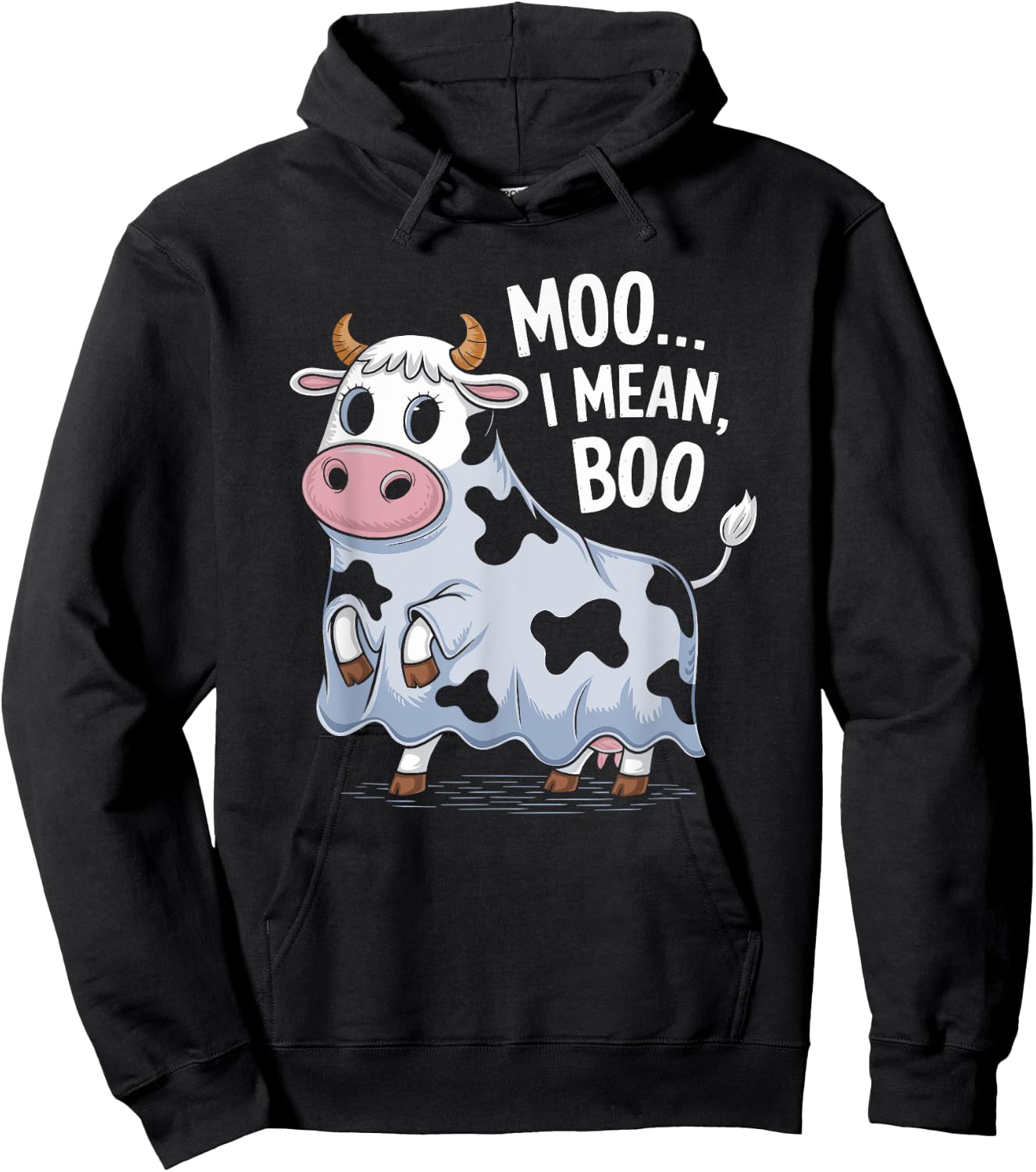Ghost Cow Moo I Mean Boo Halloween Costume Funny Cow Lover Hoodie - Hoodie | Black