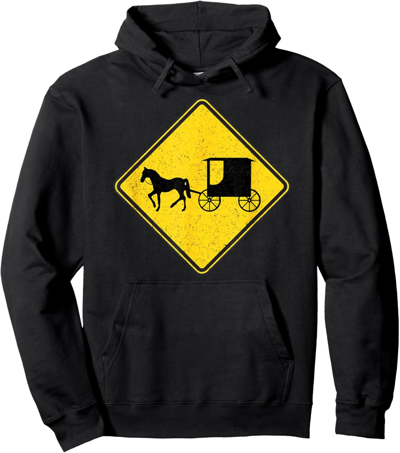 Amish Horse and Carriage Buggy Traffic Warning Sign Hoodie - Hoodie | Black