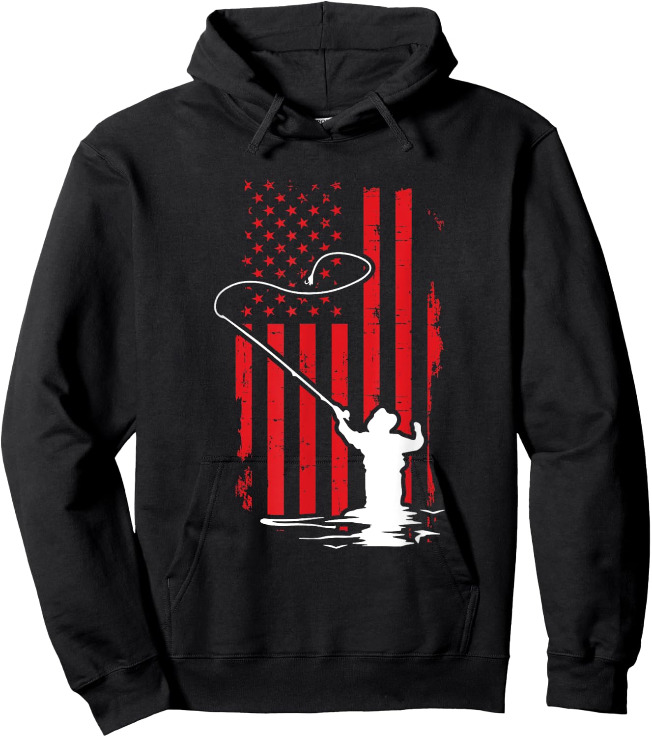 Retro American Flag Fly Fishing Gift Trout Fishing Gift Men Hoodie - Hoodie | Black