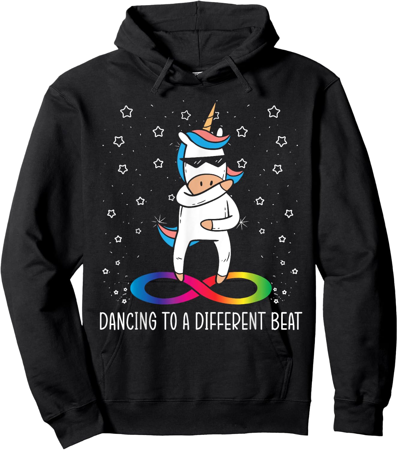 Dancing To A Different Beat Neurodiversity Unicorn Rainbow Hoodie - Hoodie | Black