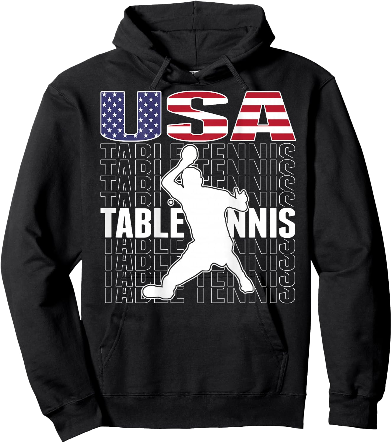 America Table Tennis Fans Jersey American Flag Ping Pong Hoodie - Hoodie | Black