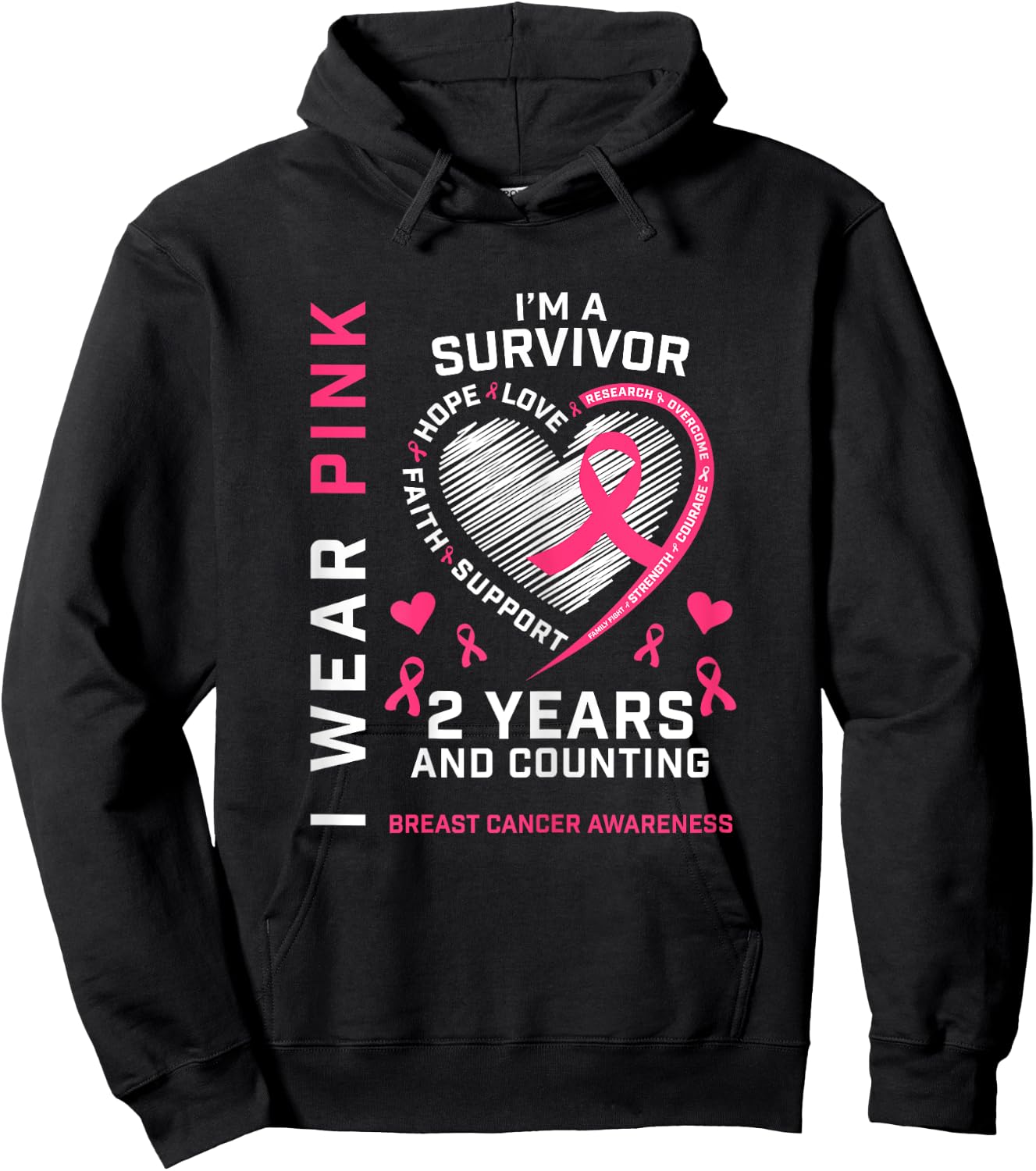 2 Years Cancer Free I Wear Pink I'm A Breast Cancer Survivor Hoodie - Hoodie | Black