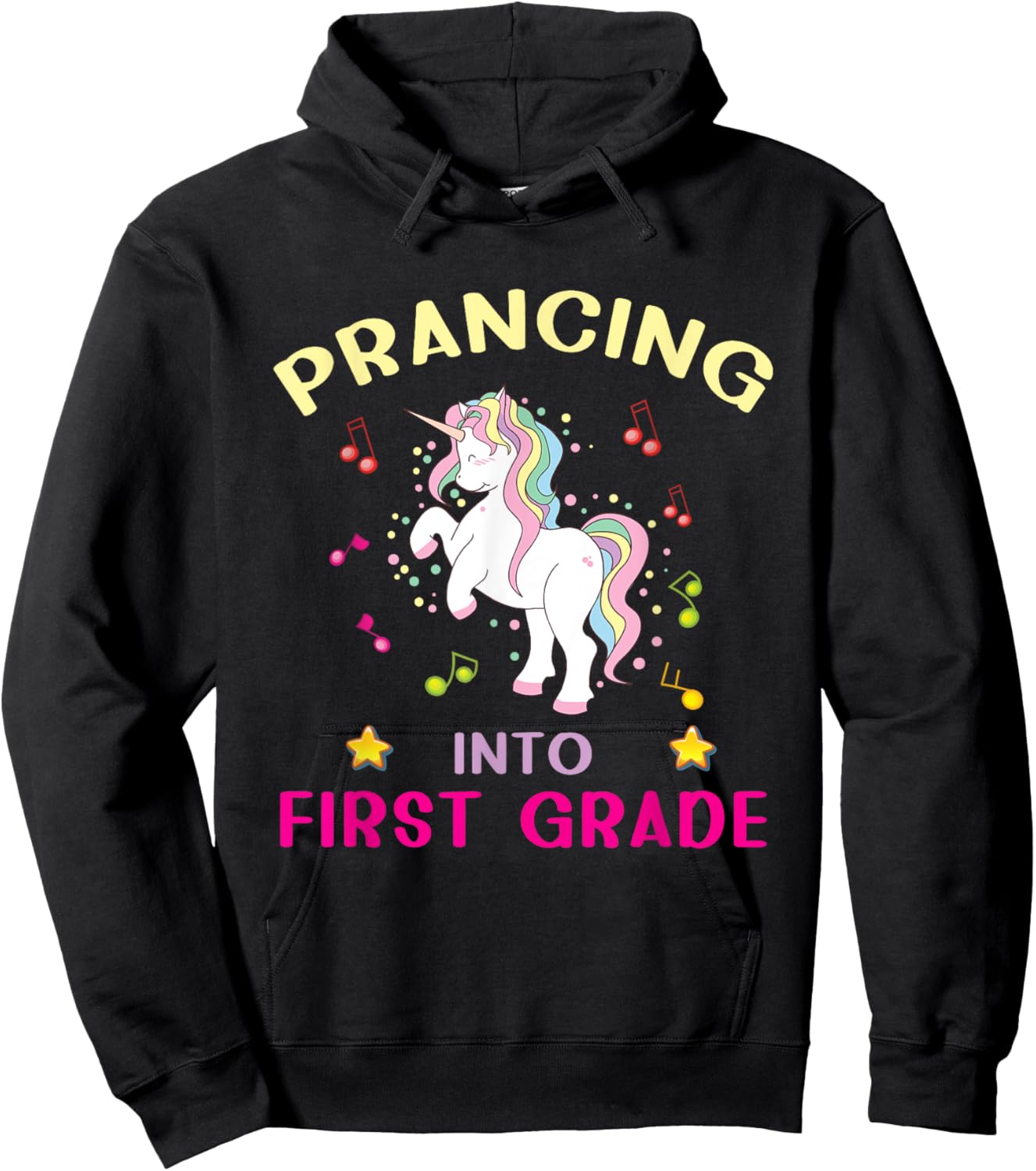 Prancing Into First Grade Unicorn Back To School Hoodie - Hoodie | Black