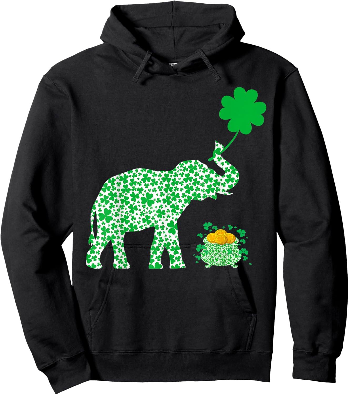 Elephant Lover Irish Shamrock Leaf Elephant St Patrick's Day Hoodie - Hoodie | Black