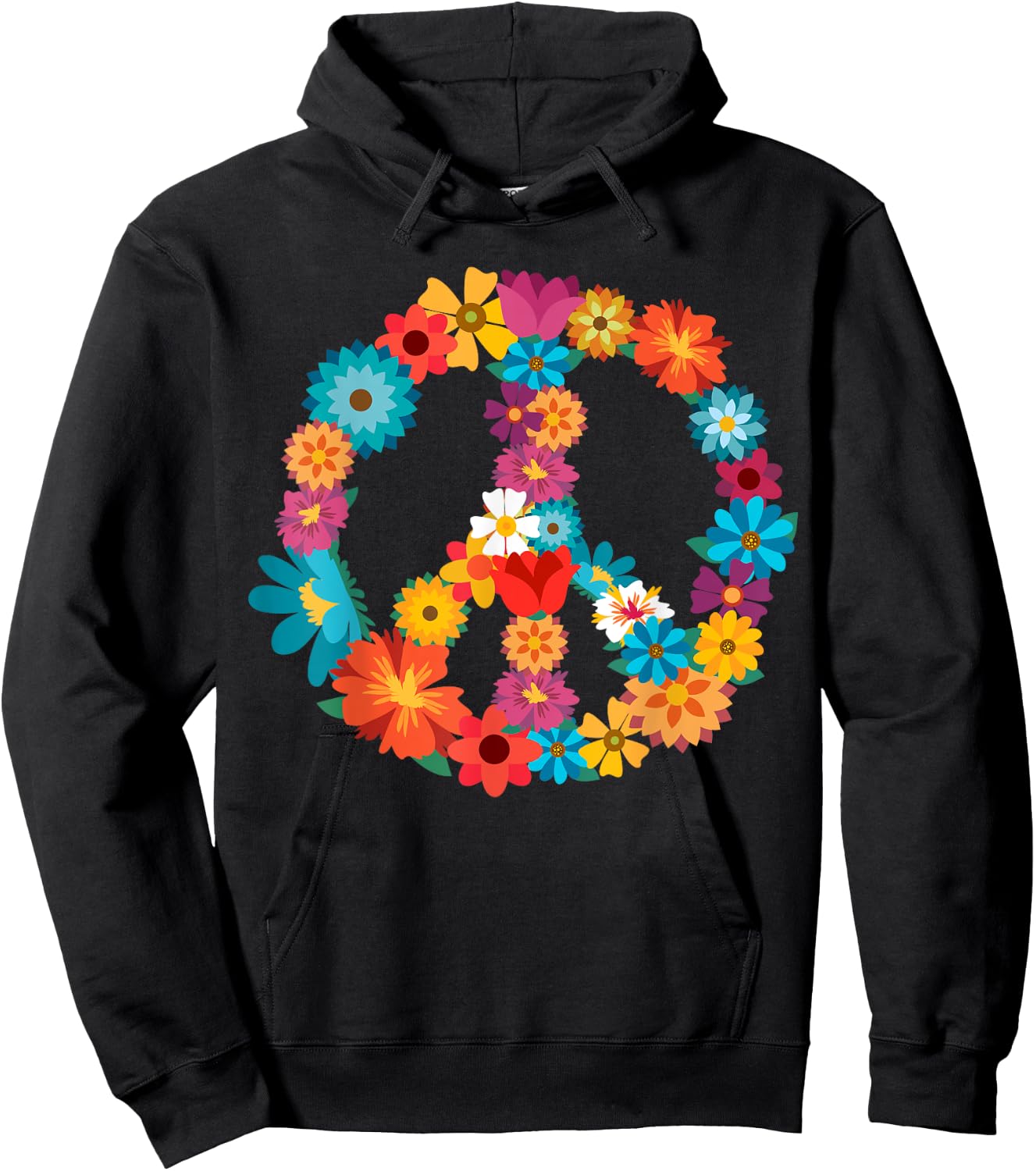 Peace Love Shirt | 60's 70's Hippie Costume Colorful Flowers Hoodie - Hoodie | Black