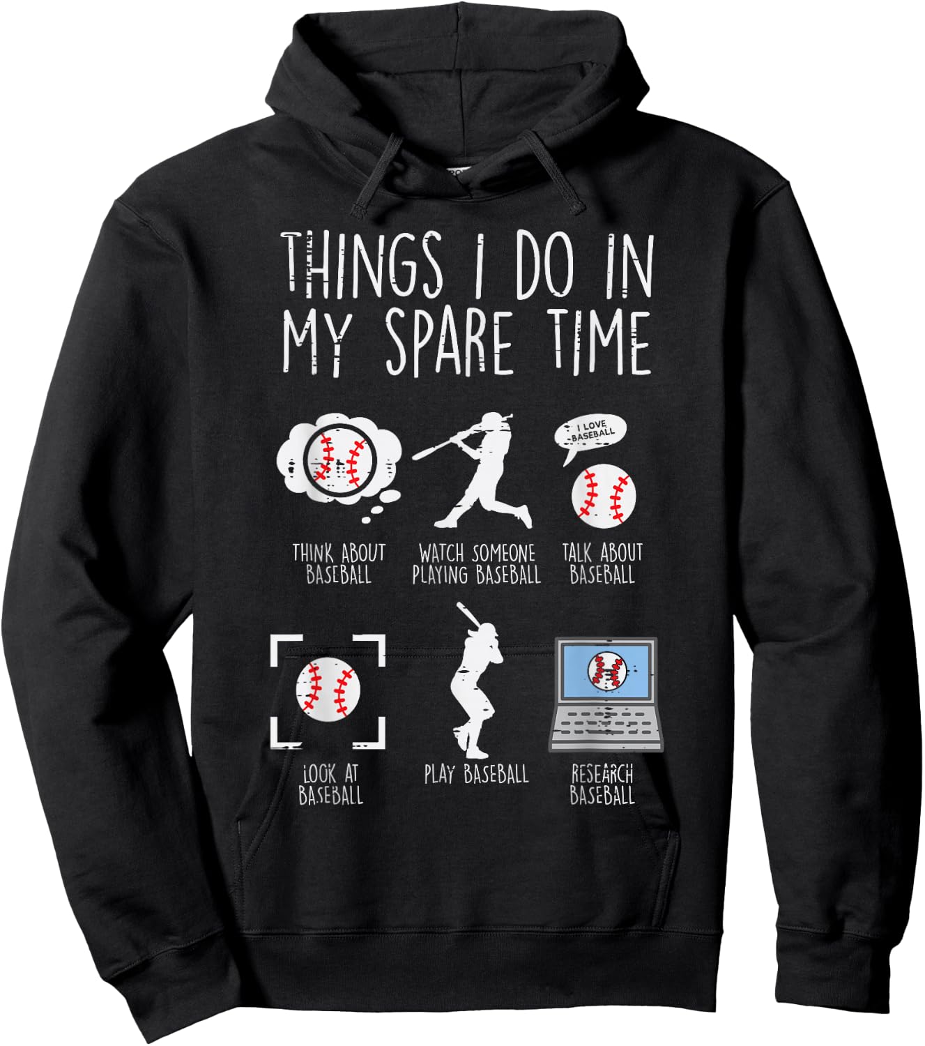 Things I Do Spare Time Baseball Funny Player Men Women Kids Hoodie - Hoodie | Black