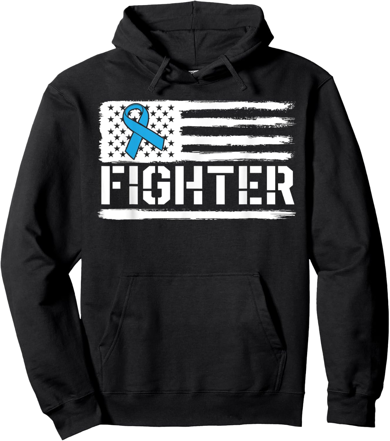 Prostate Cancer Fighter Blue American Flag Awareness Ribbon Women Kids Men Hoodie - Hoodie | Black