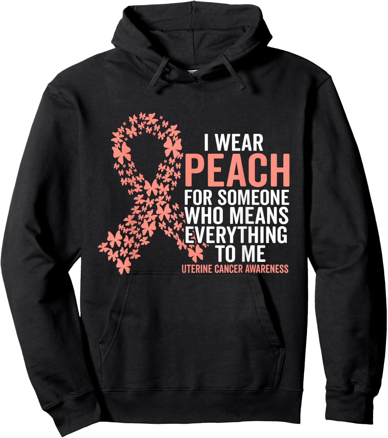 Uterine Cancer Support Squad Family Uterine Peach Ribbon Hoodie - Hoodie | Black