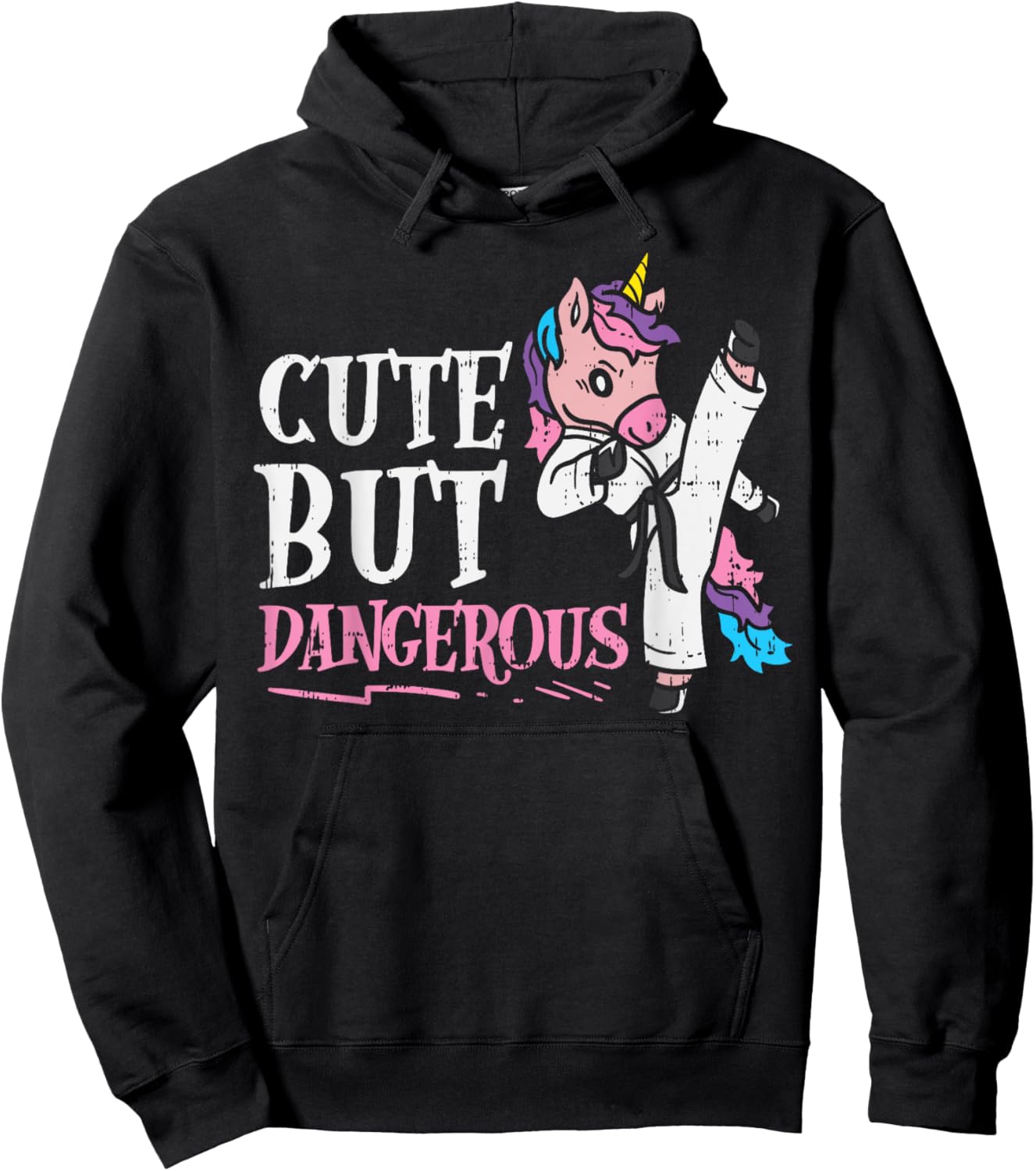 Unicorn Cute But Dangerous Karate Taekwondo Girls Gift Hoodie - Hoodie | Black