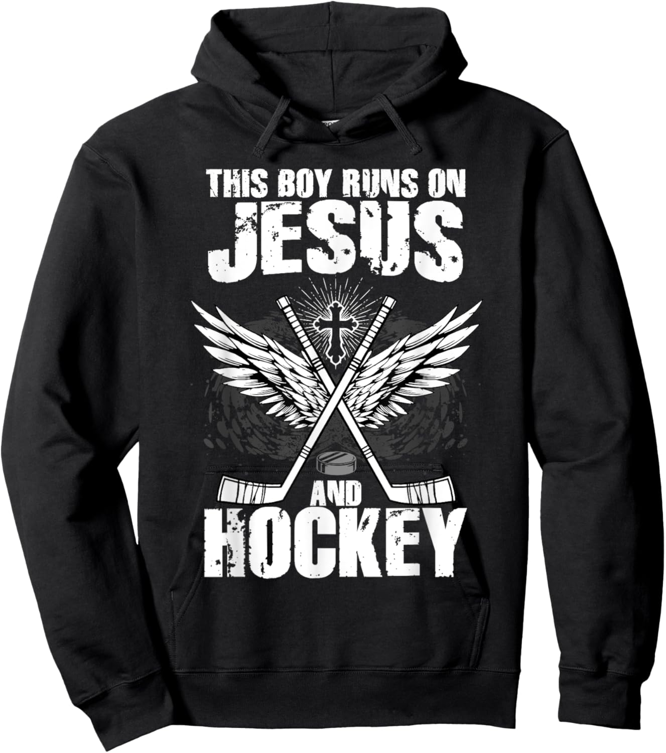 This Boy Runs On Jesus And Hockey Hoodie - Hoodie | Black