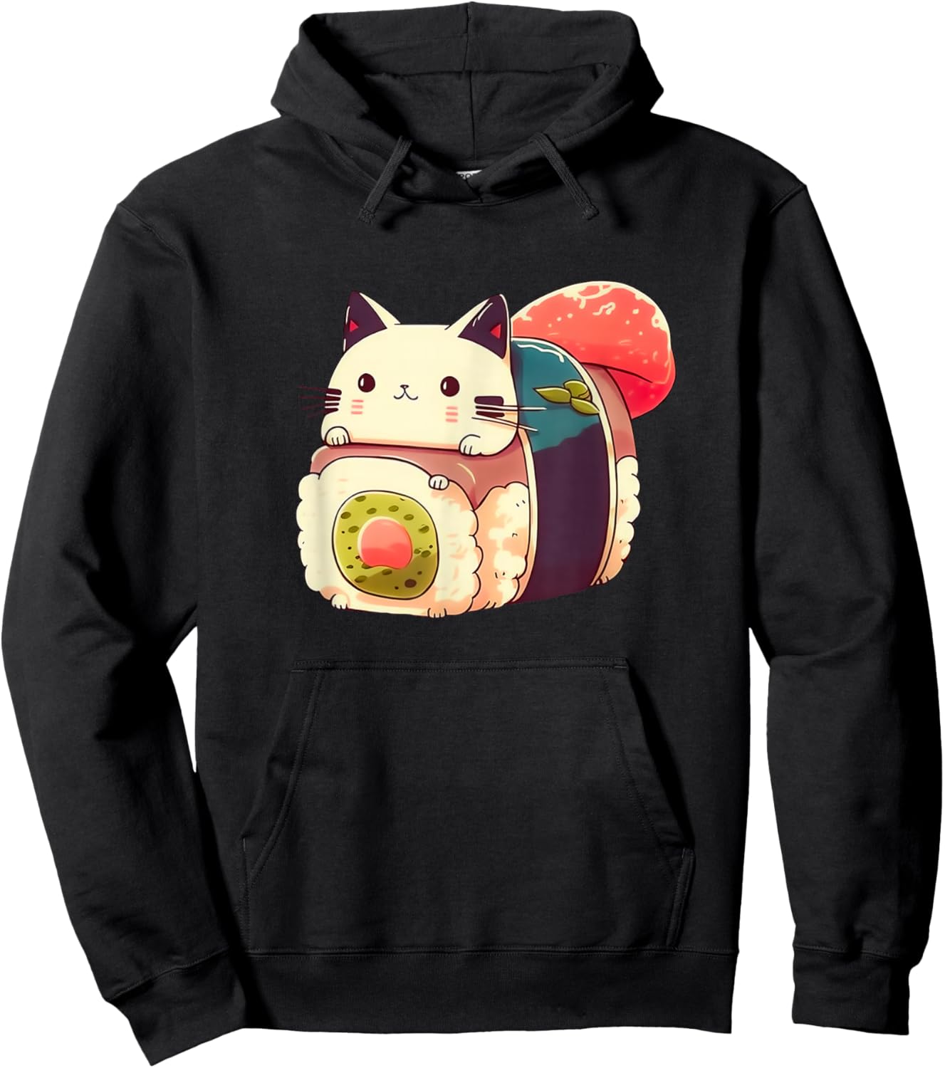 Niedliche Sushi-Katze Kawaii Anime Neko Japanisch Hoodie - Hoodie | Black