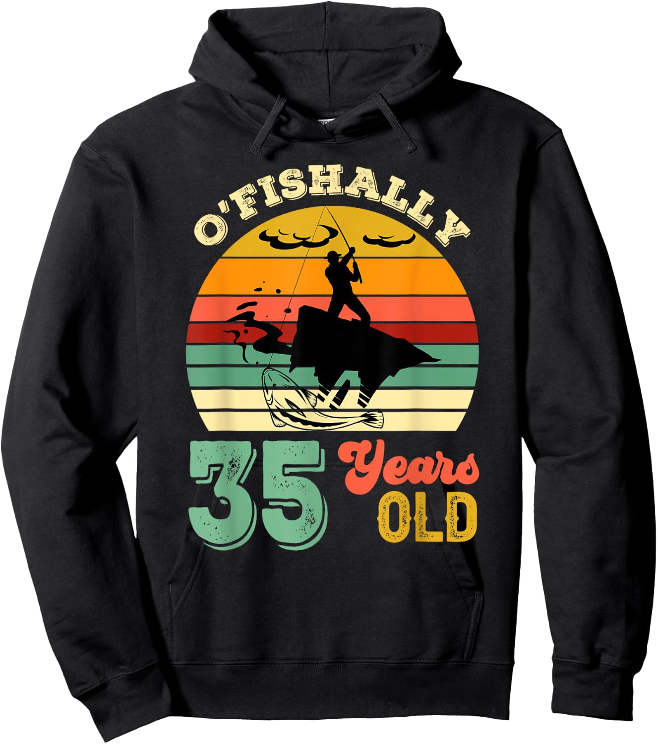 35 Years Old Thirty-Five Grandpa Fish 35th Birthday Fishing Hoodie - Hoodie | Black