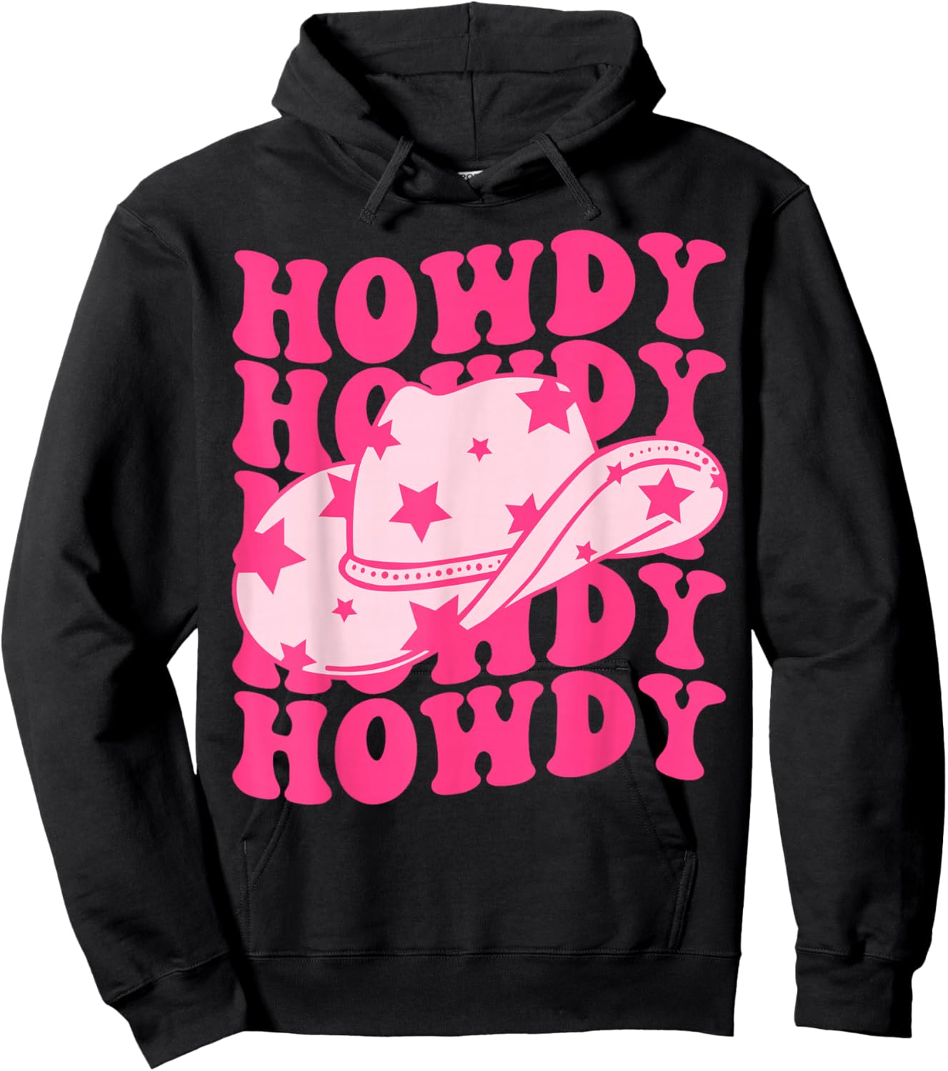 Western Country Rodeo Cowgirl Hat Women Girls Groovy Howdy Hoodie - Hoodie | Black