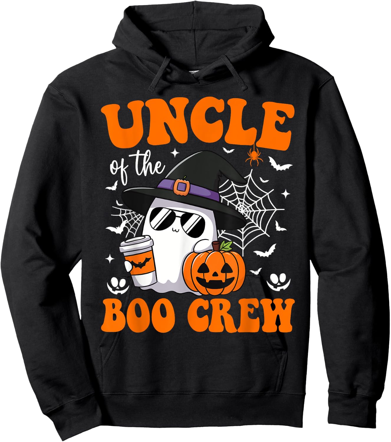 Uncle Boo Crew Groovy Ghost Matching Family Halloween Hoodie - Hoodie | Black