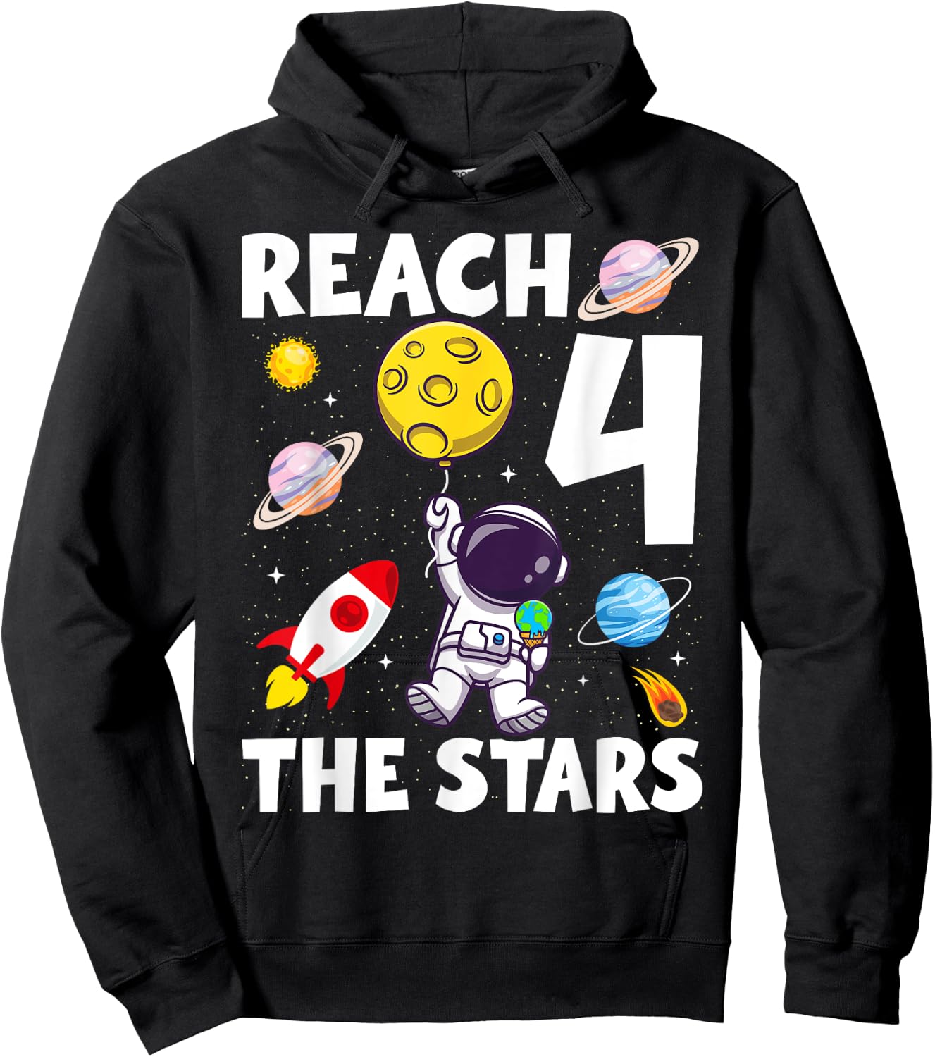 Reach Four The Stars 4 Years Old Birthday Boy Astronaut 4th Hoodie - Hoodie | Black