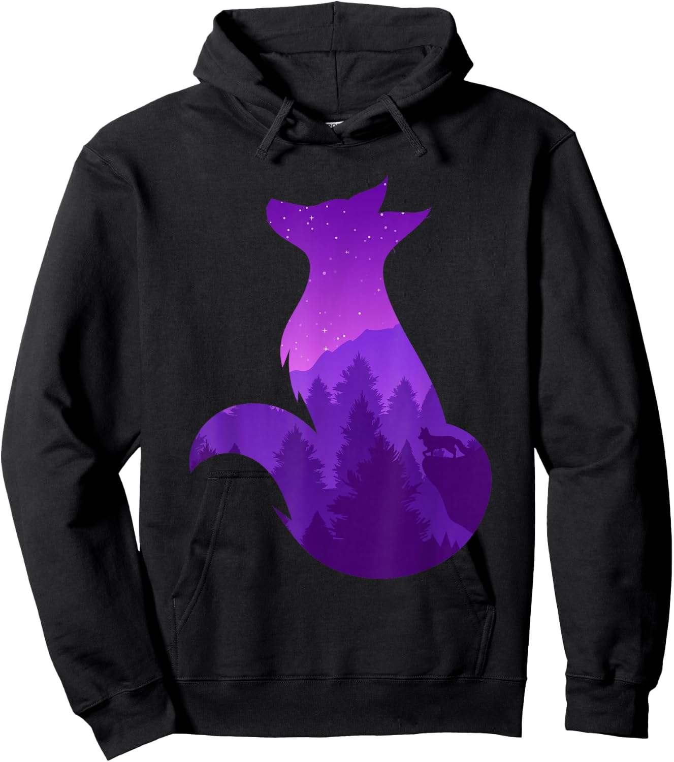 Night Wildlife Animal Galaxy Forest Nature Trees Stars Fox Hoodie - Hoodie | Black