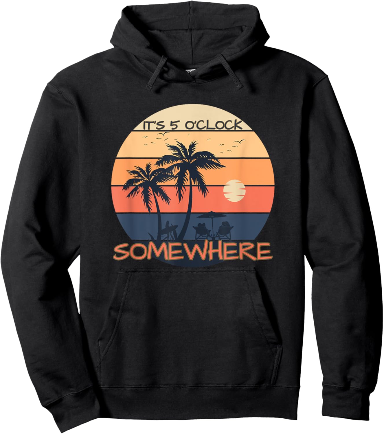 It's 5 O’clock Somewhere Retro Sunset Beach Summer Hoodie - Hoodie | Black