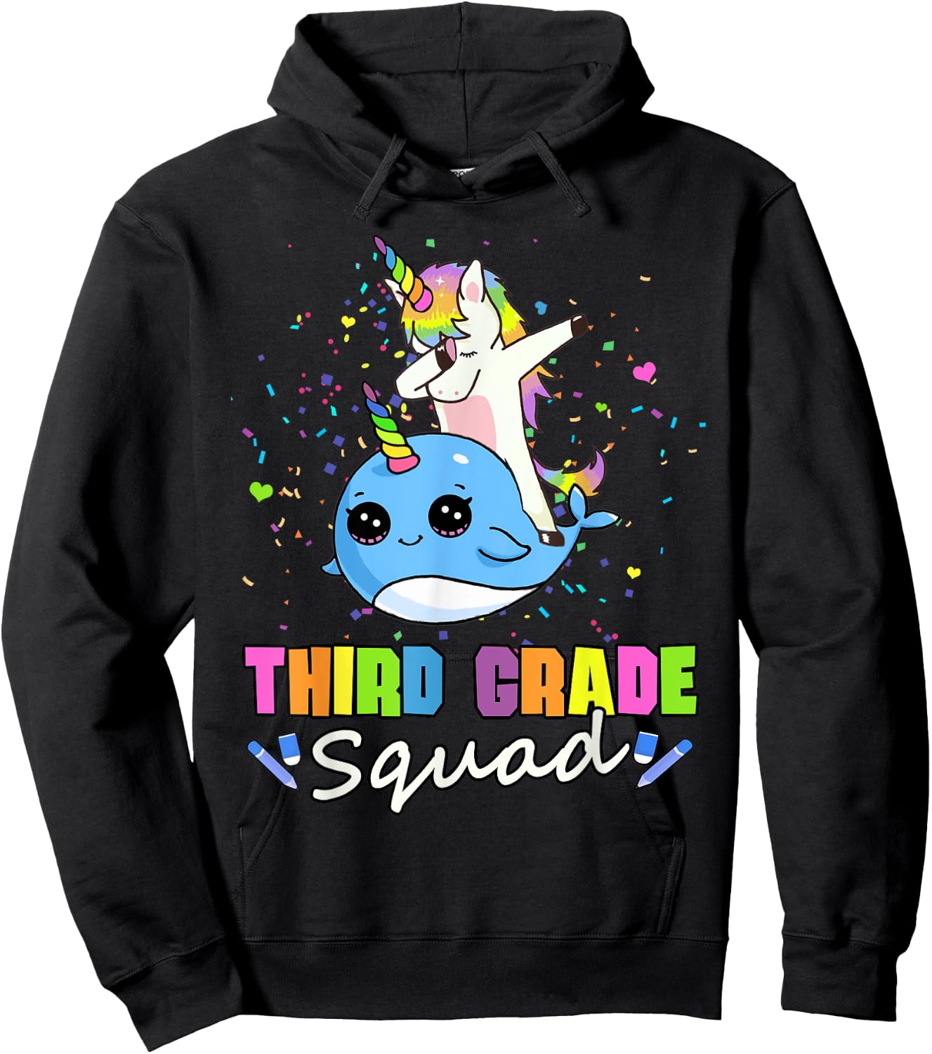 Third Grade Squad Unicorn Narwhal Team 3rd Grade Hoodie - Hoodie | Black