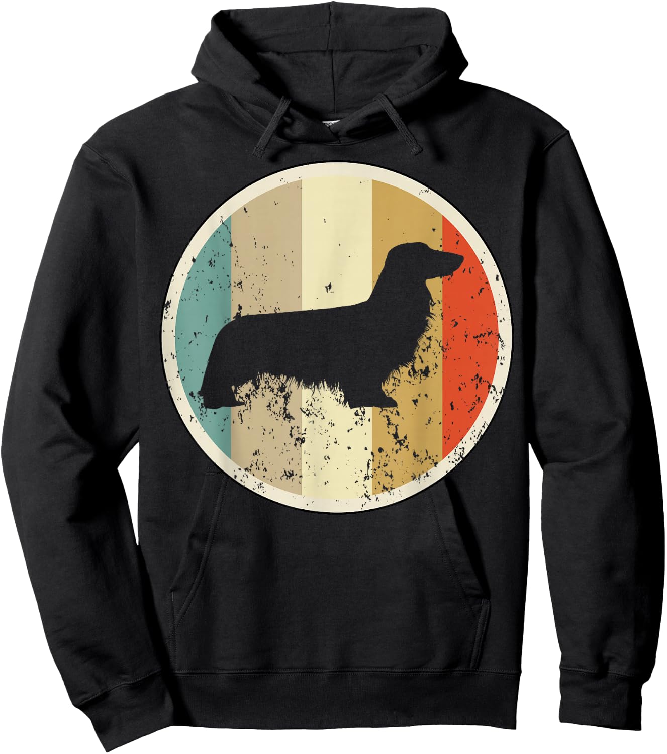 Retro Vintage Grunge Style Long haired Dachshund Dog Hoodie - Hoodie | Black