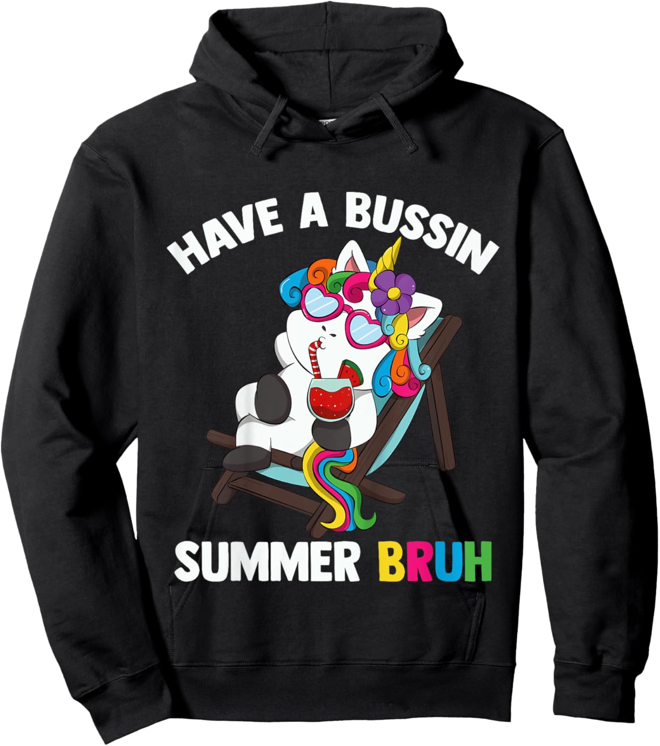 Kids Have A Bussin Summer Bruh Unicorn For Kid Last Day Of School Hoodie - Hoodie | Black