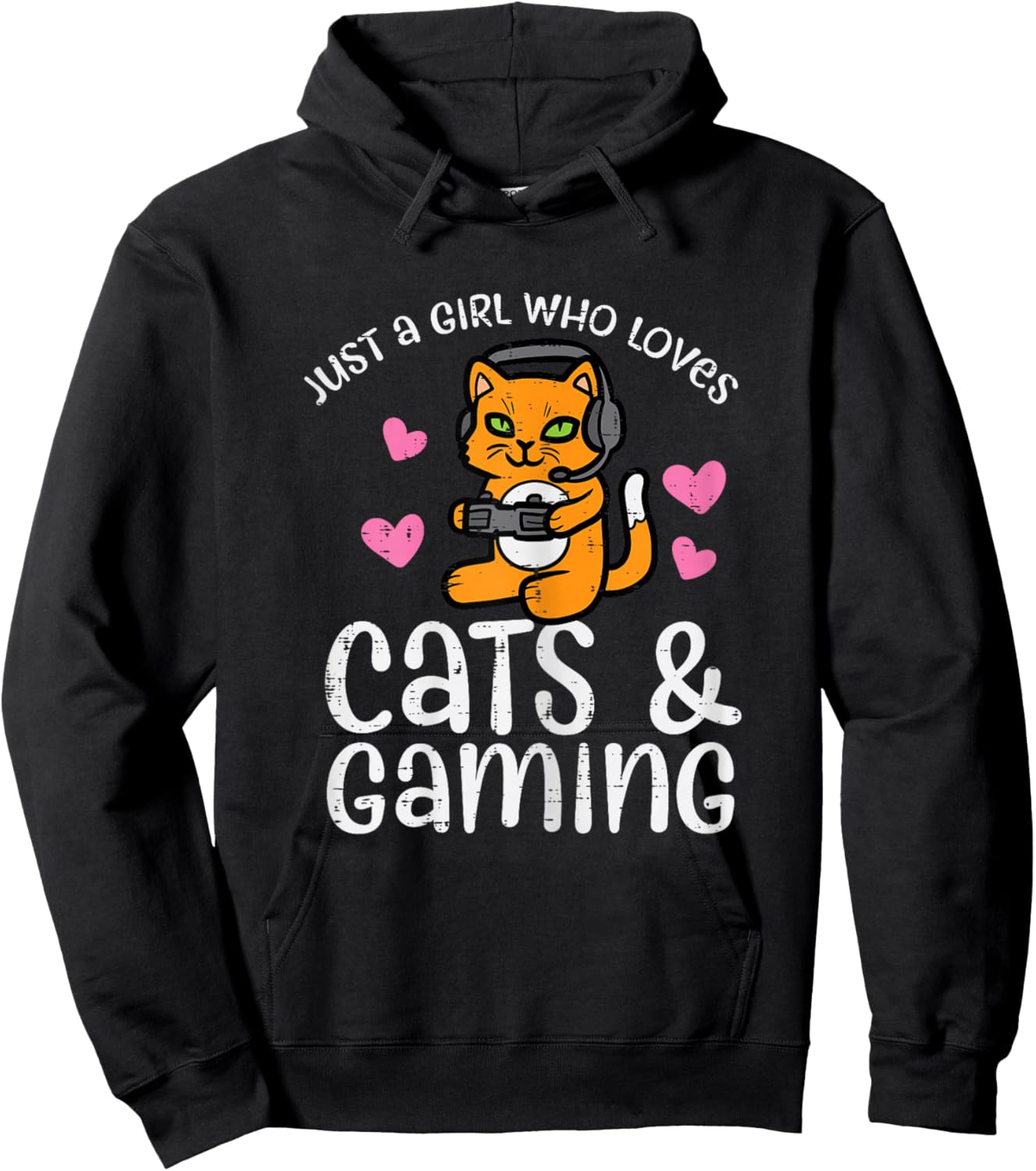Just Girl Who Loves Cats Gaming Cute Gamer Women Girls Kids Hoodie - Hoodie | Black