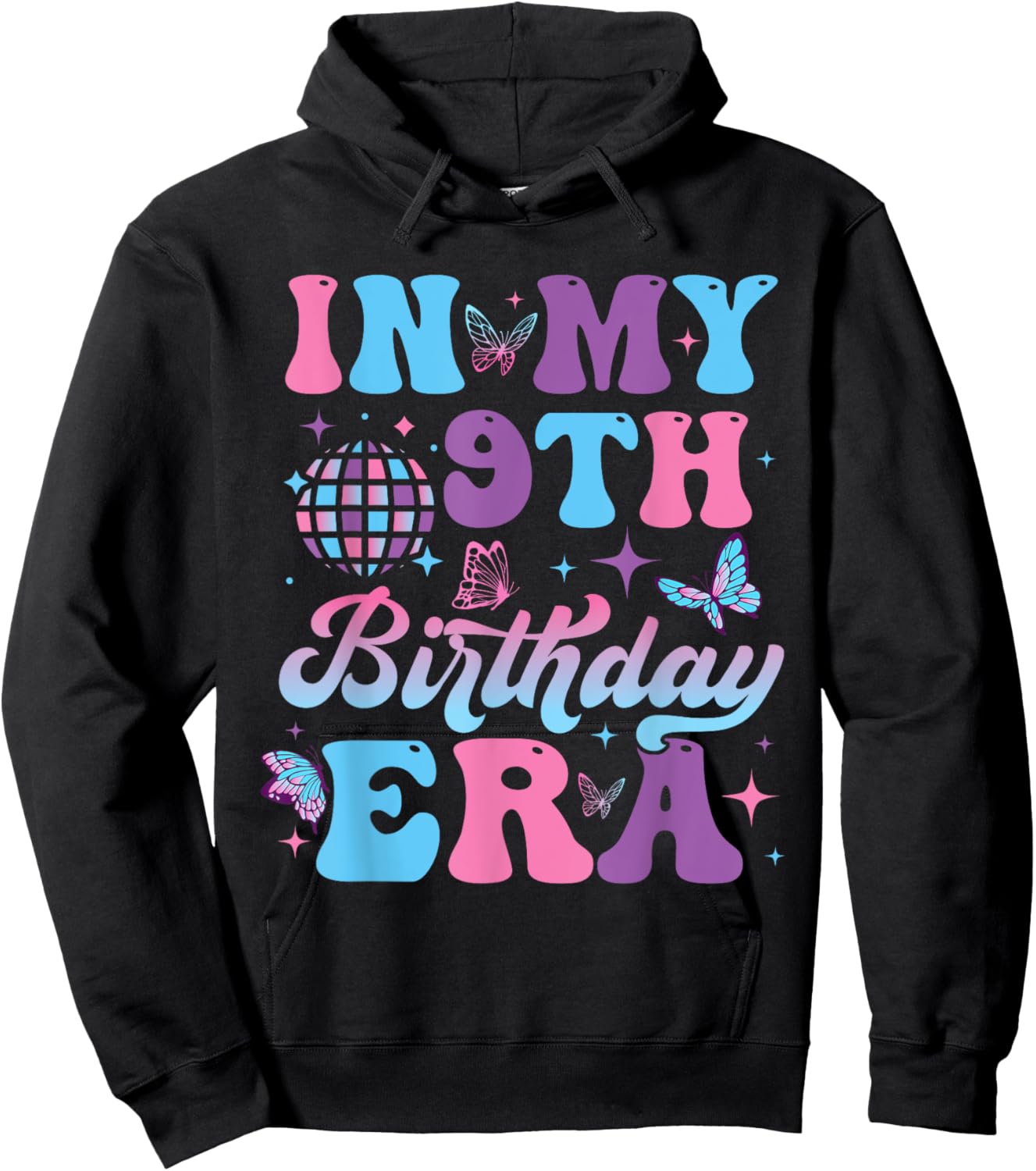 Groovy In My 9th Birthday Era Nine 9 years Old Birthday Hoodie - Hoodie | Black
