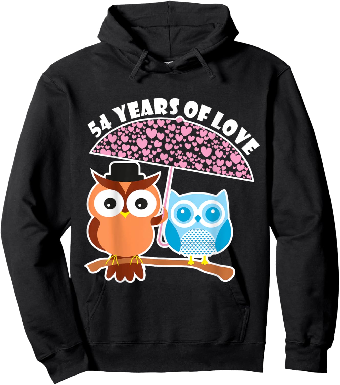 54 Years Of Love - 54th Anniversary Owl Cute Couples Hoodie - Hoodie | Black