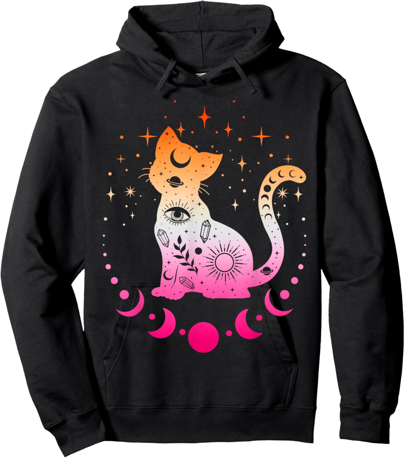 Lesbian Astrology Cat, Moon Phases Lesbian Pride Flag Colors Hoodie - Hoodie | Black