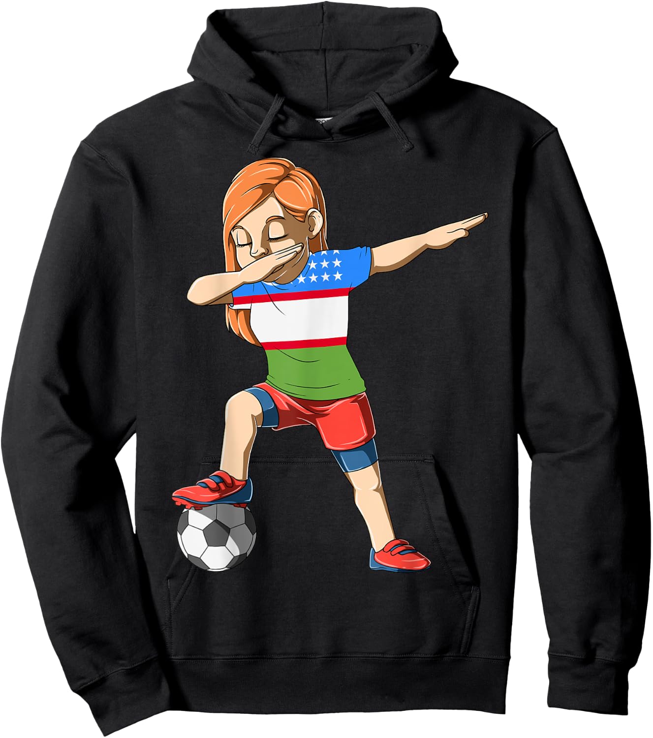 Dabbing Soccer Girl Uzbekistan Jersey Uzbek Hoodie - Hoodie | Black