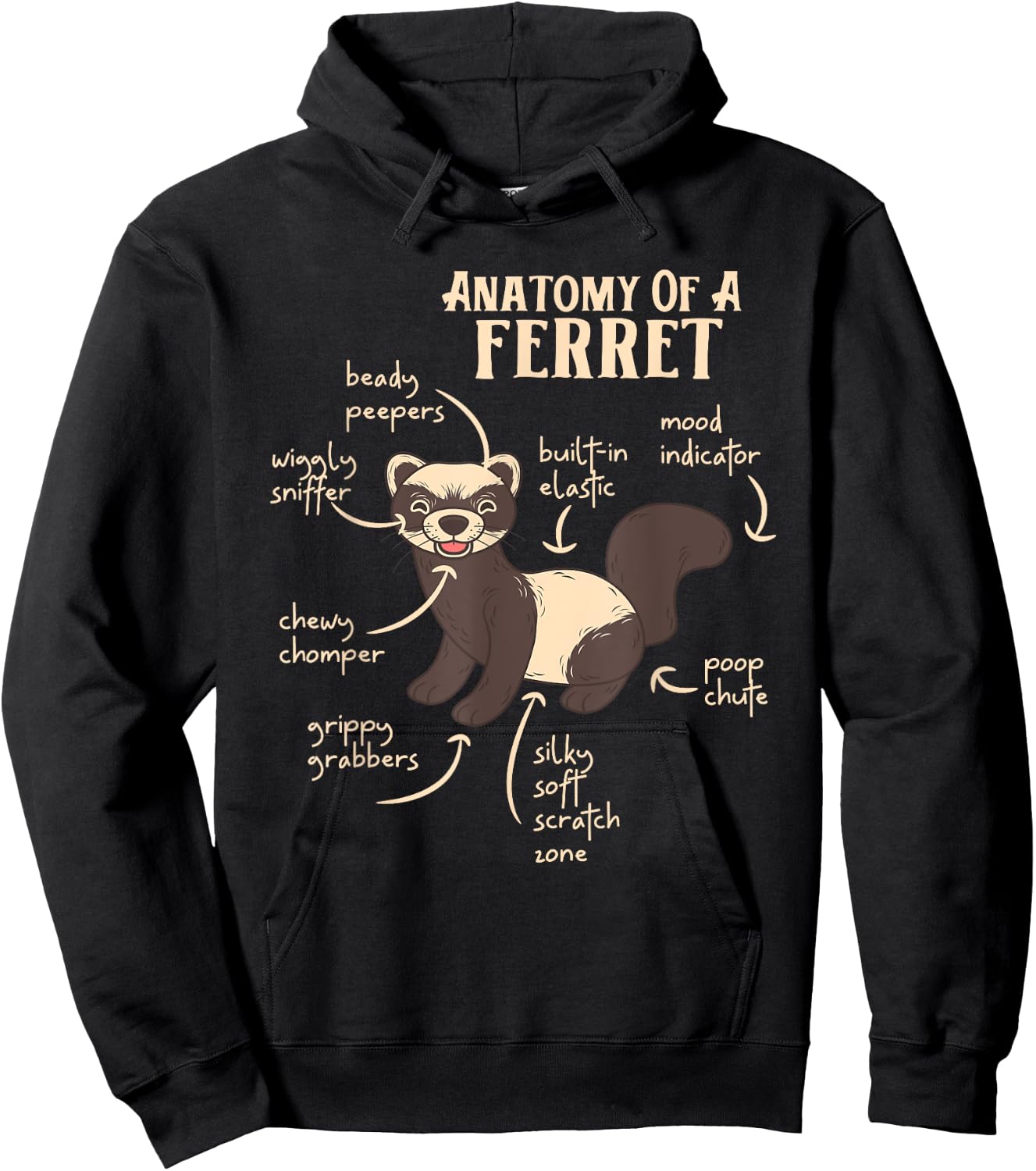 Ferret Anatomy Funny Animal Lover Polecat Paw Pet Owner Gift Men Women Kids Hoodie - Hoodie | Black