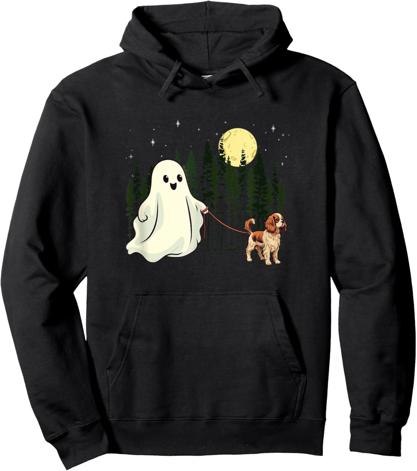 Cavalier King Charles Spaniel Walking Ghost Halloween Funny Hoodie - Hoodie | Black