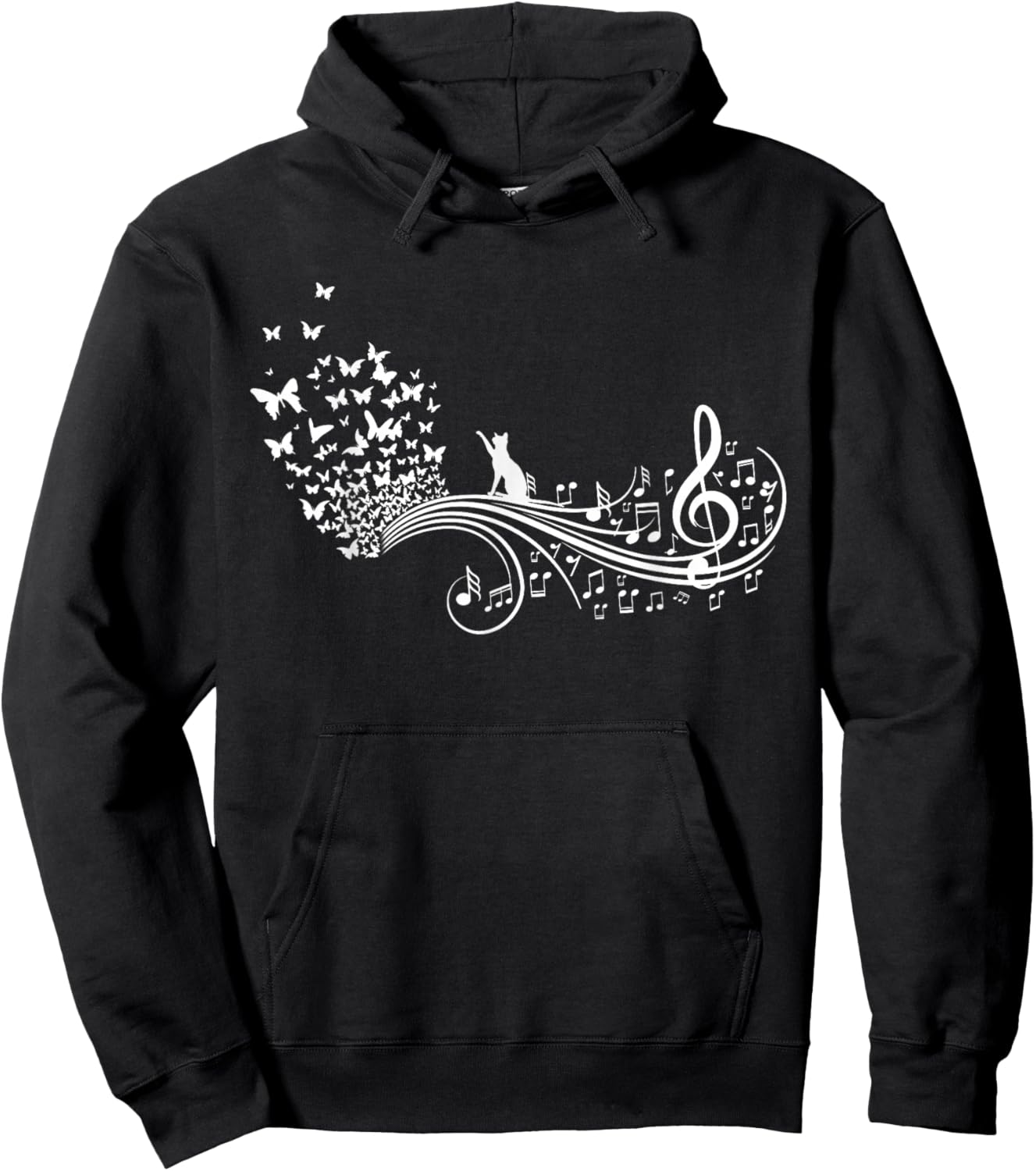 Music Notes and Butterflies Symphony Hoodie - Hoodie | Black