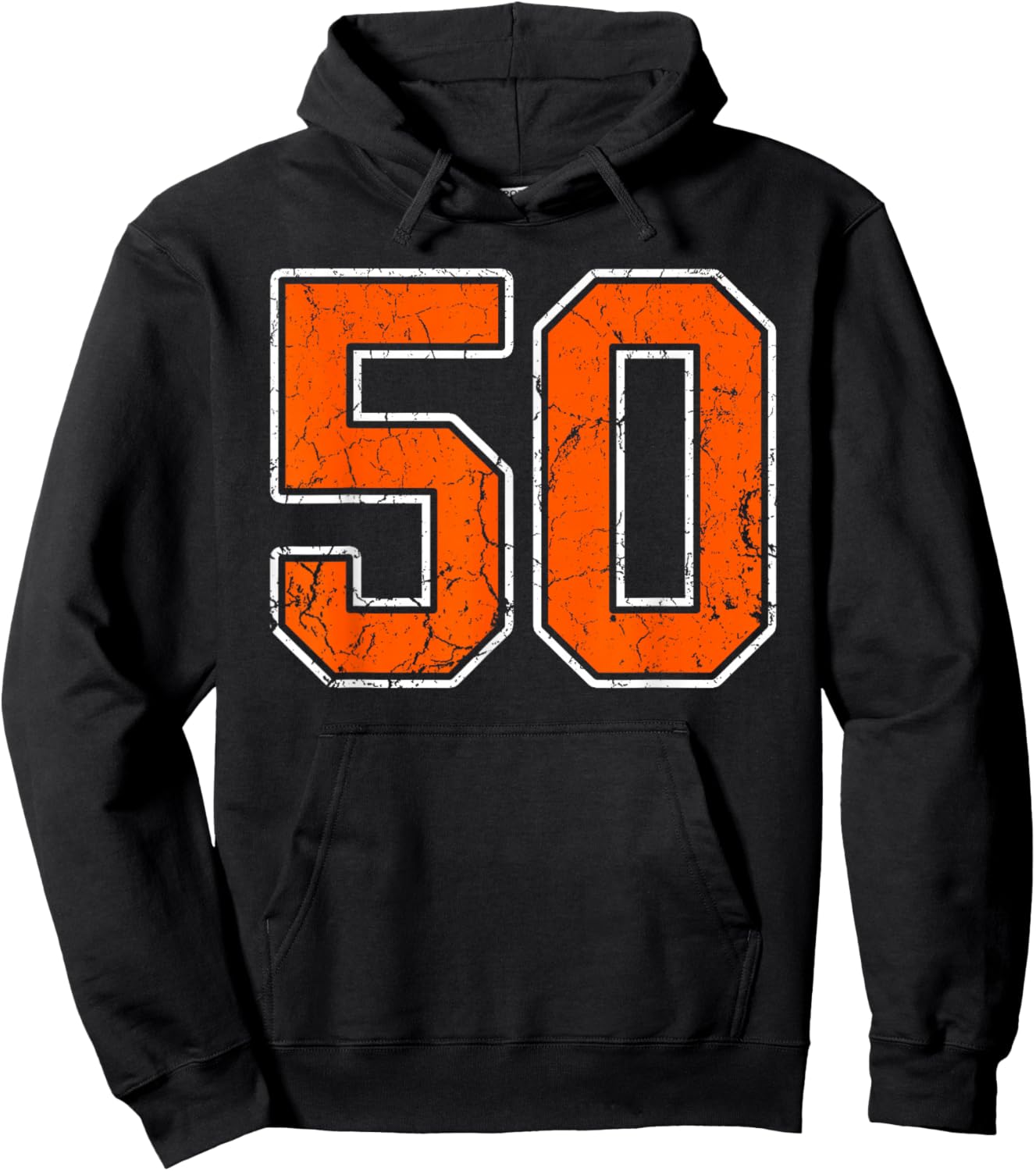 Distressed Orange White Number 50 Jersey Player Uniform #50 Hoodie - Hoodie | Black